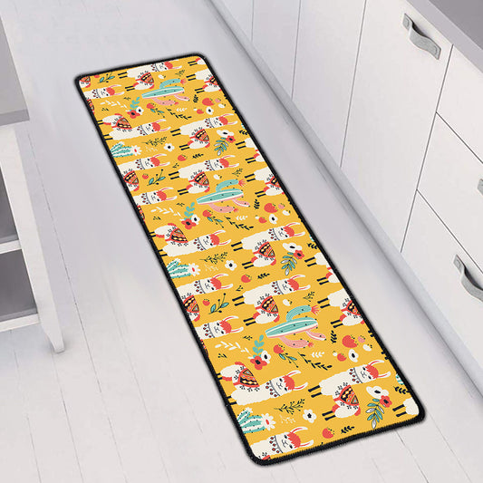 Yellow Llama Pattern Print Long Kitchen Mat