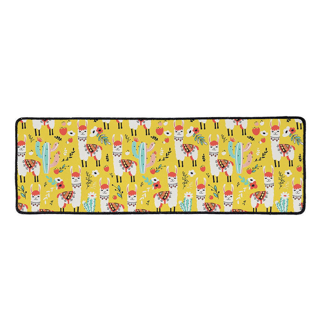 Yellow Llama Pattern Print Long Kitchen Mat
