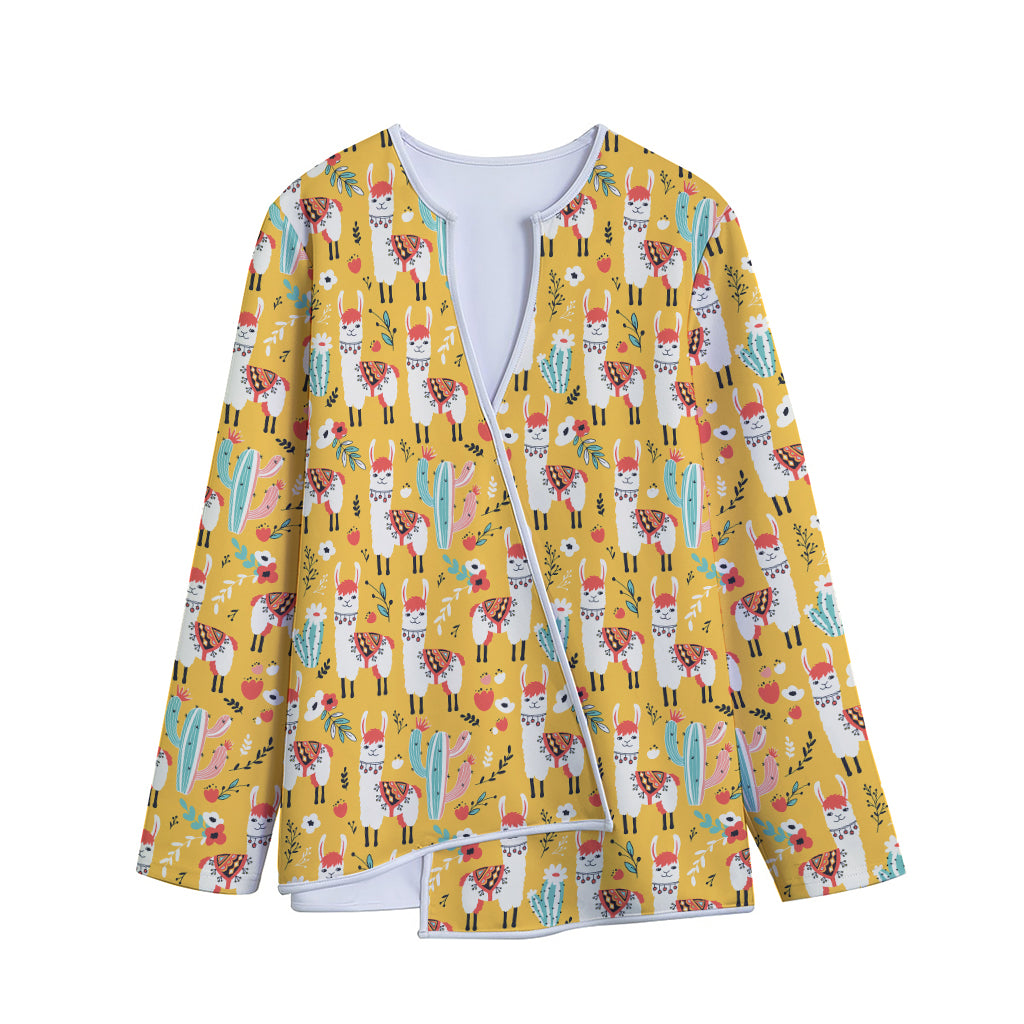Yellow Llama Pattern Print Long Sleeve Short Coat