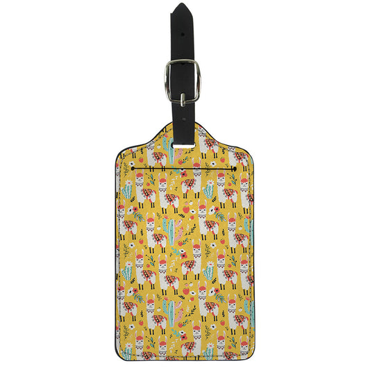Yellow Llama Pattern Print Luggage Tag