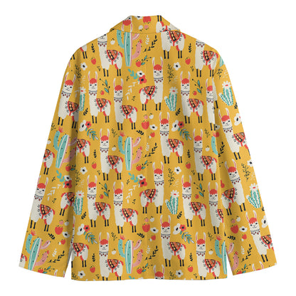Yellow Llama Pattern Print Men's Blazer