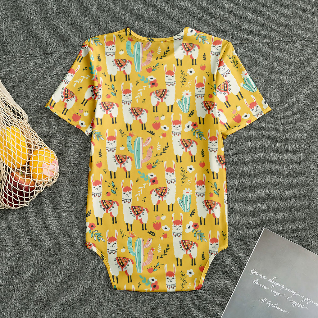Yellow Llama Pattern Print Men's Bodysuit