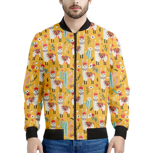 Yellow Llama Pattern Print Men's Bomber Jacket