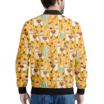 Yellow Llama Pattern Print Men's Bomber Jacket