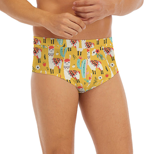 Yellow Llama Pattern Print Men's Briefs