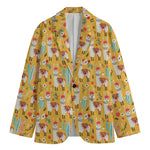 Yellow Llama Pattern Print Men's Cotton Blazer