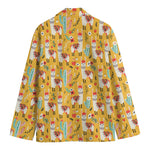 Yellow Llama Pattern Print Men's Cotton Blazer
