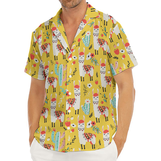 Yellow Llama Pattern Print Men's Deep V-Neck Shirt