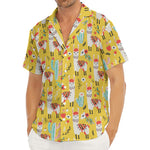 Yellow Llama Pattern Print Men's Deep V-Neck Shirt