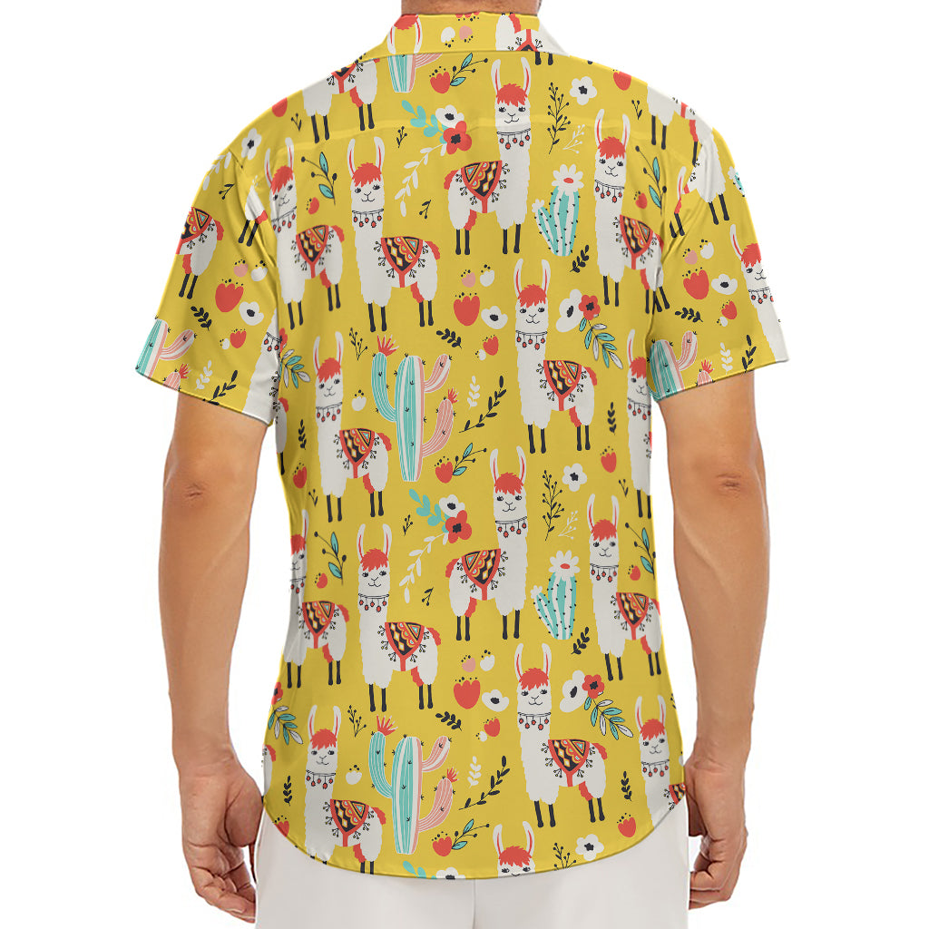Yellow Llama Pattern Print Men's Deep V-Neck Shirt
