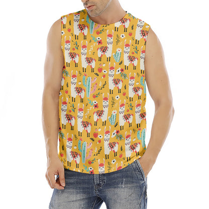 Yellow Llama Pattern Print Men's Fitness Tank Top