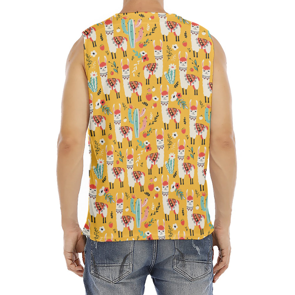 Yellow Llama Pattern Print Men's Fitness Tank Top