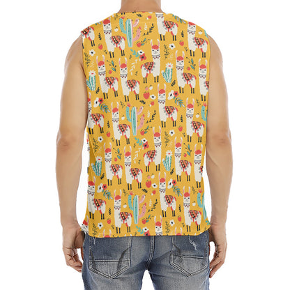 Yellow Llama Pattern Print Men's Fitness Tank Top