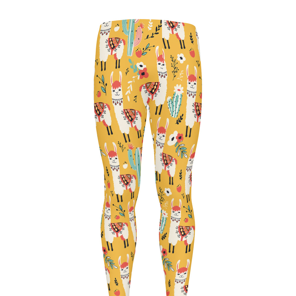 Yellow Llama Pattern Print Men's leggings