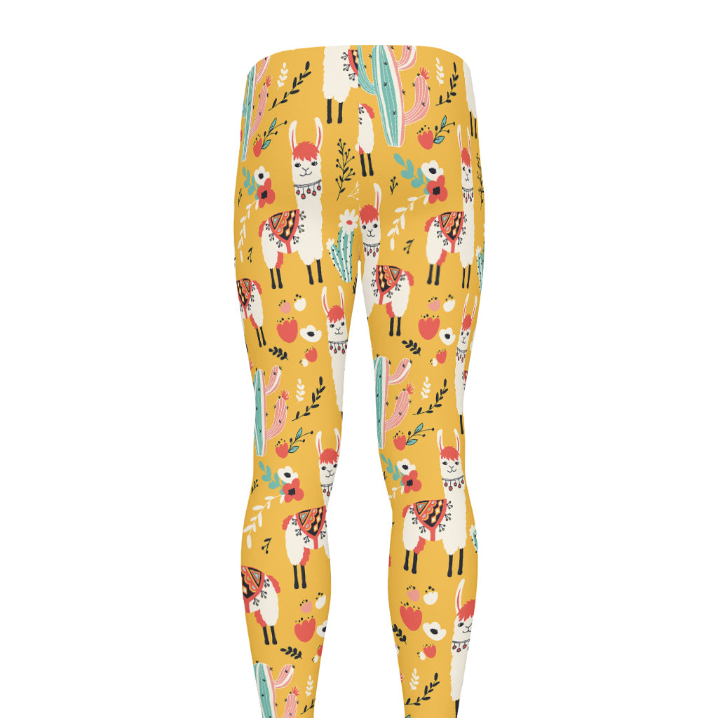 Yellow Llama Pattern Print Men's leggings