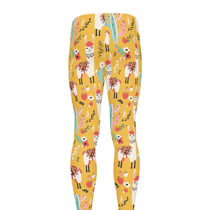Yellow Llama Pattern Print Men's leggings