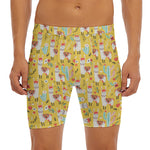 Yellow Llama Pattern Print Men's Long Boxer Briefs