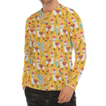 Yellow Llama Pattern Print Men's Long Sleeve Rash Guard