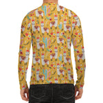 Yellow Llama Pattern Print Men's Long Sleeve Rash Guard