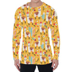 Yellow Llama Pattern Print Men's Long Sleeve T-Shirt