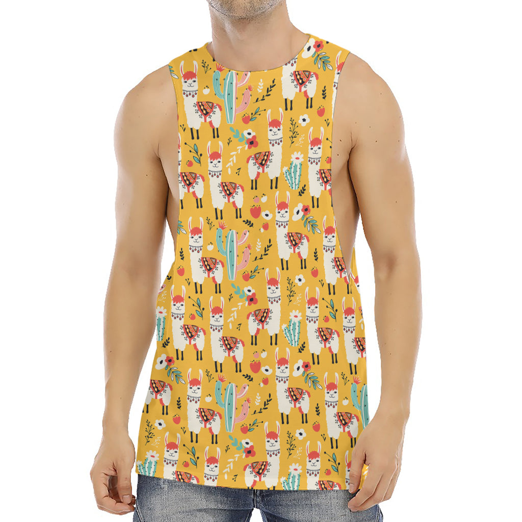 Yellow Llama Pattern Print Men's Muscle Tank Top