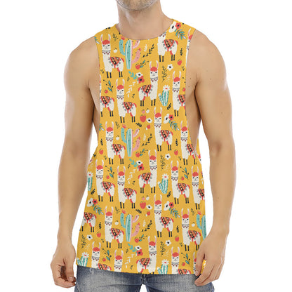 Yellow Llama Pattern Print Men's Muscle Tank Top