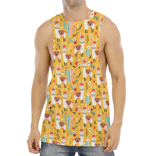 Yellow Llama Pattern Print Men's Muscle Tank Top