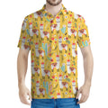 Yellow Llama Pattern Print Men's Polo Shirt