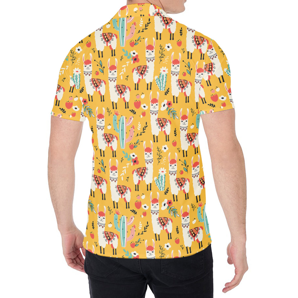 Yellow Llama Pattern Print Men's Shirt