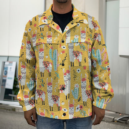Yellow Llama Pattern Print Men's Shirt Jacket
