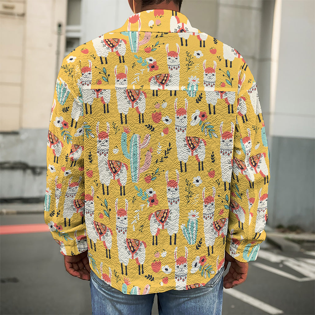 Yellow Llama Pattern Print Men's Shirt Jacket