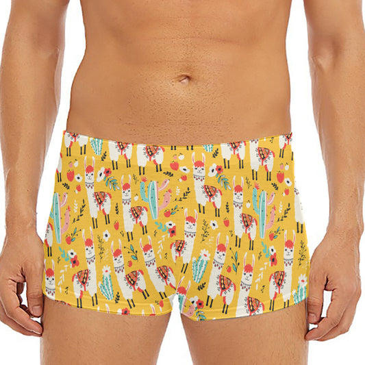 Yellow Llama Pattern Print Men's Short Boxer Briefs