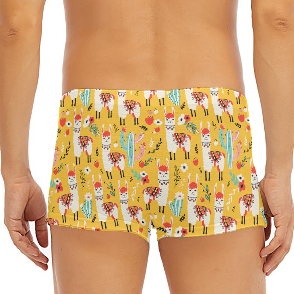 Yellow Llama Pattern Print Men's Short Boxer Briefs