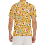 Yellow Llama Pattern Print Men's Short Sleeve Rash Guard