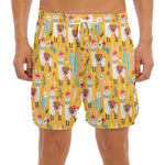 Yellow Llama Pattern Print Men's Split Running Shorts
