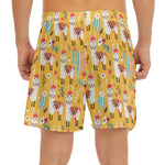 Yellow Llama Pattern Print Men's Split Running Shorts