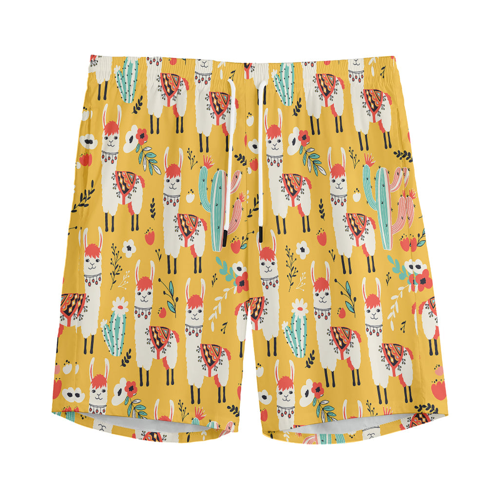 Yellow Llama Pattern Print Men's Sports Shorts