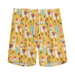 Yellow Llama Pattern Print Men's Sports Shorts