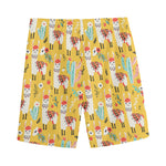 Yellow Llama Pattern Print Men's Sports Shorts