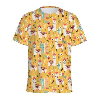 Yellow Llama Pattern Print Men's Sports T-Shirt