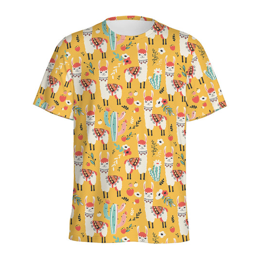 Yellow Llama Pattern Print Men's Sports T-Shirt