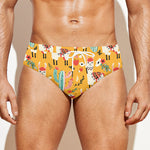 Yellow Llama Pattern Print Men's Swim Briefs