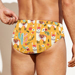Yellow Llama Pattern Print Men's Swim Briefs