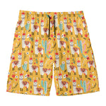 Yellow Llama Pattern Print Men's Swim Trunks