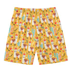 Yellow Llama Pattern Print Men's Swim Trunks