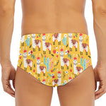 Yellow Llama Pattern Print Men's Triangle Swim Briefs