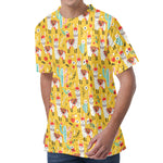 Yellow Llama Pattern Print Men's Velvet T-Shirt