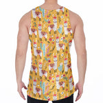 Yellow Llama Pattern Print Men's Velvet Tank Top