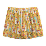 Yellow Llama Pattern Print Mesh Shorts