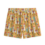 Yellow Llama Pattern Print Mesh Shorts